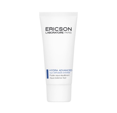 Frasco branco de plástico do produto Ericson Laboratoire Paris Hydra Advanced