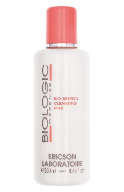 Frasco branco de leite de limpeza Biologic Defense com tampa rosa