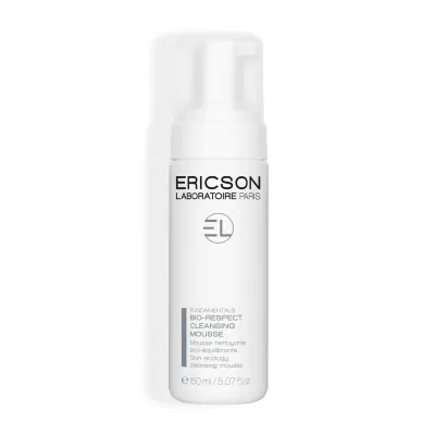 Frasco branco de mousse de limpeza Ericson Laboratoire Paris com texto preto