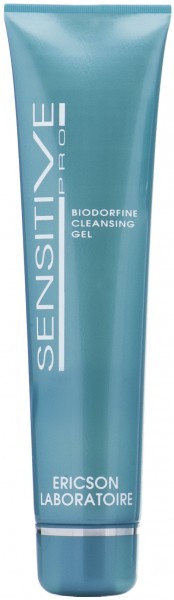 Frasco azul metálico de gel de limpeza para peles sensíveis da Ericson Laboratoire