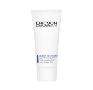 Frasco branco de creme com tampa e texto da marca Ericson Laboratoire Paris e nome do produto Hydra Advanced