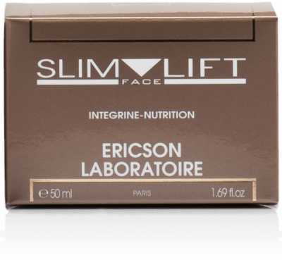 Caixa de creme cosmético Slim Lift Face 50 ml em castanho com texto branco e dourado.