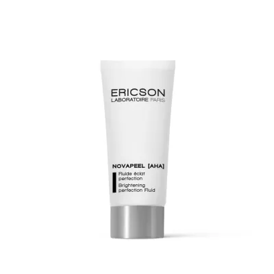 Frasco branco com tampa prateada do fluído NOVAPEEL da Ericson Laboratoire Paris
