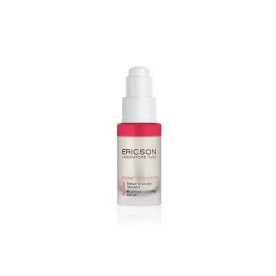 Frasco de sérum bi-phase da marca ERICSON LABORATOIRE PARIS em branco e rosa.