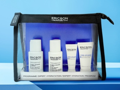 Conjunto de produtos de cuidado de pele Ericson em bolsa transparente preta