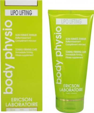 Embalagem e tubo verde lima do produto LIPO LIFTING da Ericson Laboratoire para cuidado corporal
