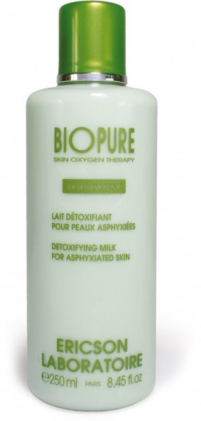 Frasco branco com tampa verde de leite detoxificante Biopure.