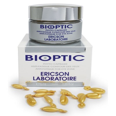 Frasco de creme Bioptic Phyto Capsules Anti-Fatigue Ericson Laboratoire com cápsulas amarelas ao redor
