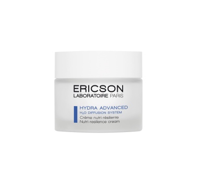 Frasco branco fosco de creme Ericson Hydra Advanced com tampa branca
