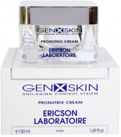 Frasco de creme facial GEN X SKIN com caixa branca e texto azul