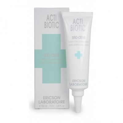 Creme em tubo branco ACTI BIOTIC SEBO-CREME da ERICSON LABORATOIRE com embalagem correspondente