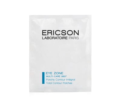 Embalagem branca de produto para cuidados dos olhos ERICSON LABORATOIRE PARIS com texto em preto e azul.