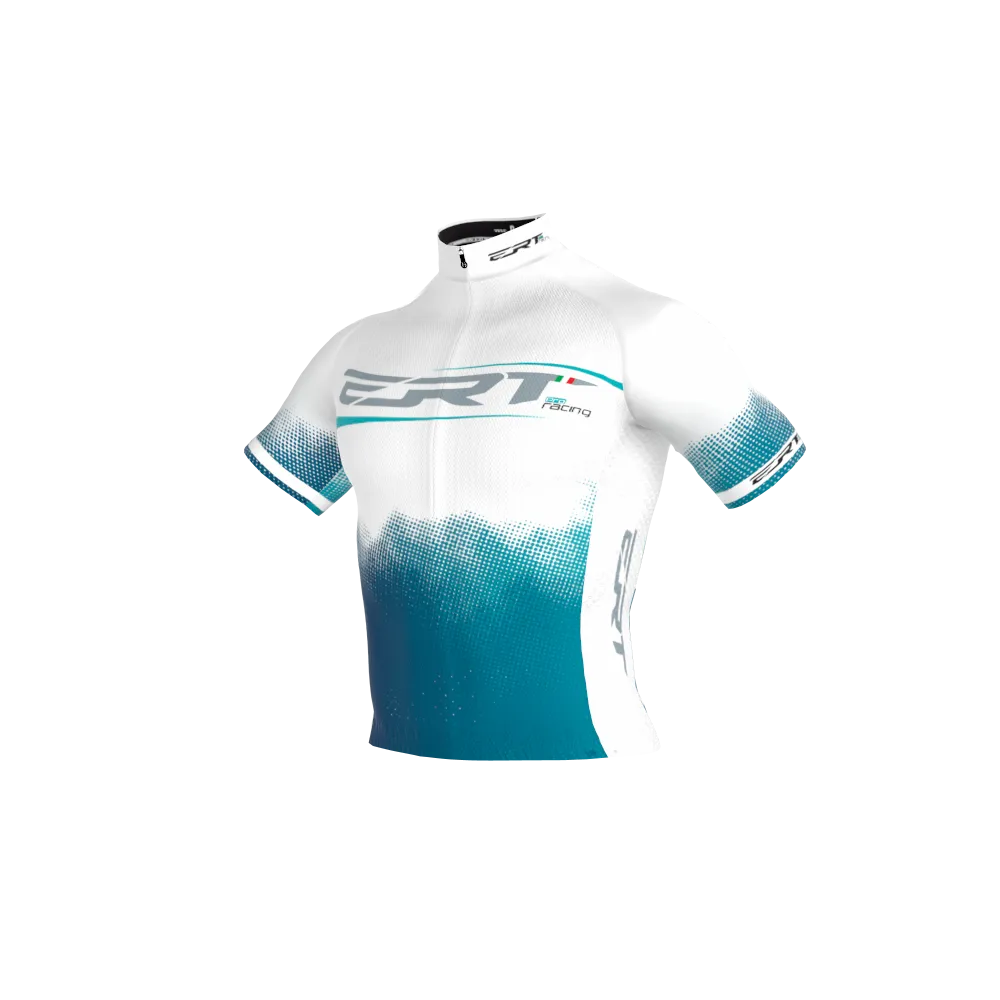 JERSEY NEW ELITE ERT PRO RACING MILANO Camisola de ciclismo branca e azul com fecho e marca 'ERT Racing'.