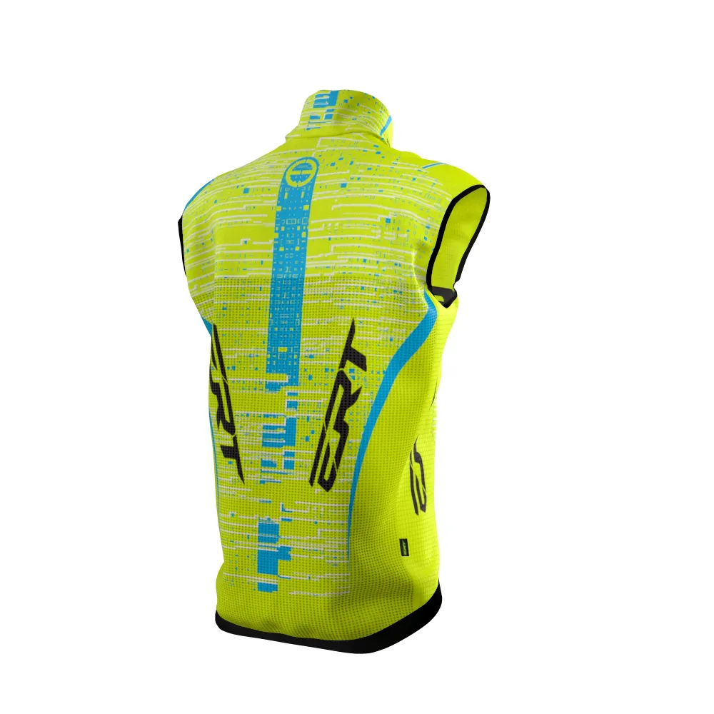 Colete desportivo amarelo fluorescente com padrão azul