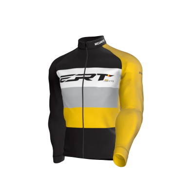 Casaco desportivo multicolor com fecho e texto 'ERT' na frente