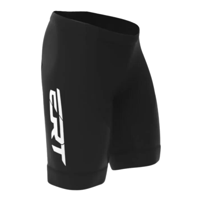 Calções desportivos pretos com logo branco RT na perna esquerda