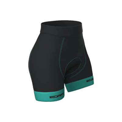 Calções de ciclismo pretos com detalhes em azul turquesa e logótipo