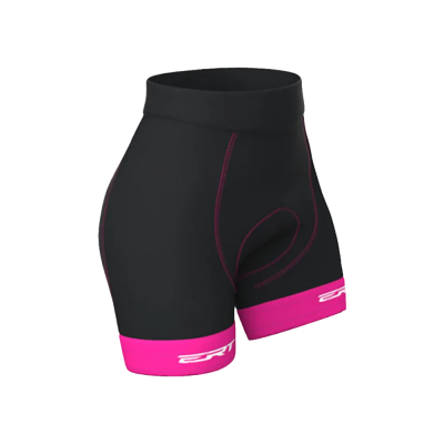 Calções de ciclismo femininos pretos e rosa com logo 2RT