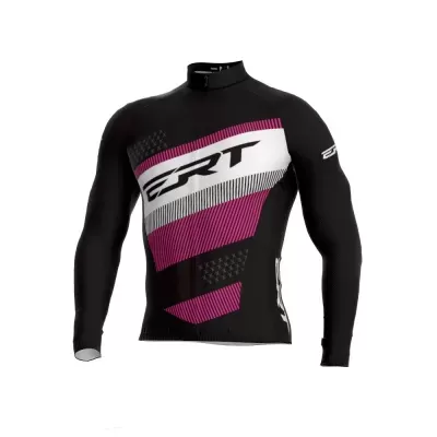 Camisola desportiva de manga comprida preta com detalhes em rosa, branco e cinza e letras 'ZRT'