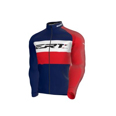 Casaco ciclismo azul, vermelho e branco com logotipo ERT