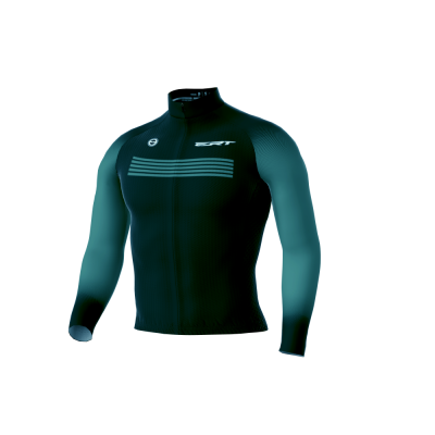 Casaco de ciclismo azul escuro com listras azuis claras e fecho frontal