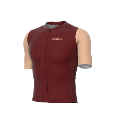 Camisa de ciclismo vermelha escura sem mangas com logo SRT no peito