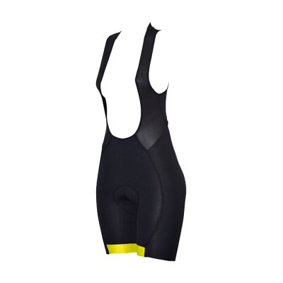 Calção ciclismo preto com alças e detalhe amarelo