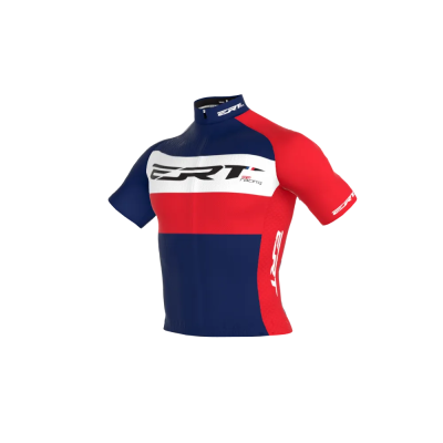 Camisola de ciclismo ERT Racing azul, branco e vermelho de manga curta