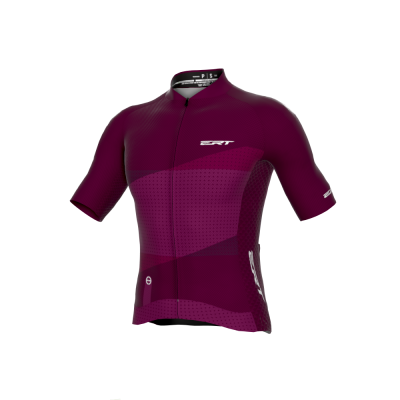Camisola de ciclismo roxa com padrões geométricos e logótipo SRT