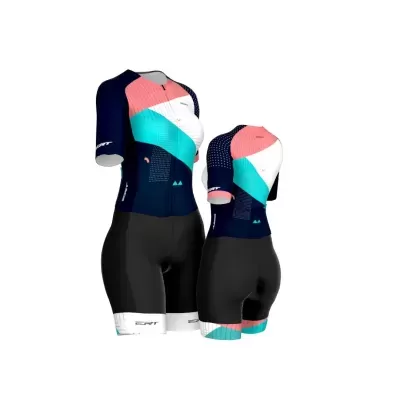 Macacão de ciclismo feminino com padrão geométrico em várias cores