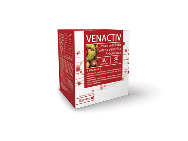 Venactiv 60 Capsulas Caixa de suplementação VENACTIV em vermelho e branco