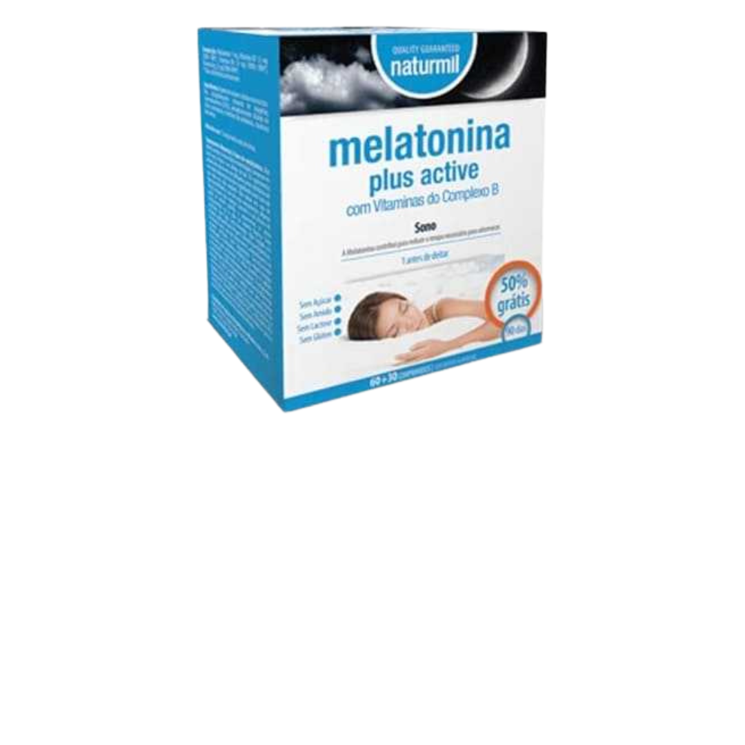 Melatonina Plus Active 60+30 comprimidos produto melatonina plus active Naturmil embalagem azul e branca