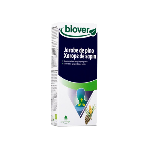 Xarope de Sapin Bio - 150ml Biover Embalagem de xarope de pinho da marca biover com texto e ilustração de garganta.
