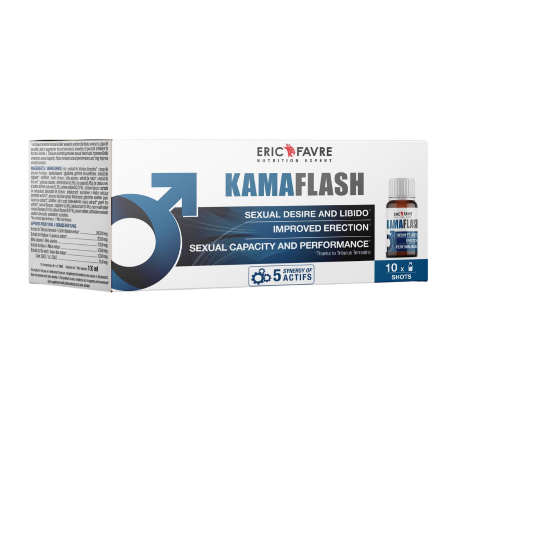 Kamaflash 10 shots Embalagem do suplemento KAMAFASH da ERIC FAVRE para desejo e performance sexual