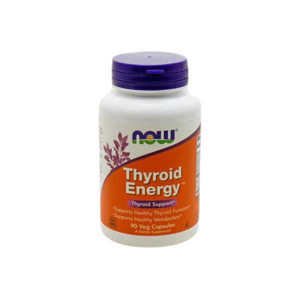 Thyroid Energy - 90 cápsulas Frasco de suplemento NOW Thyroid Energy com tampa roxa