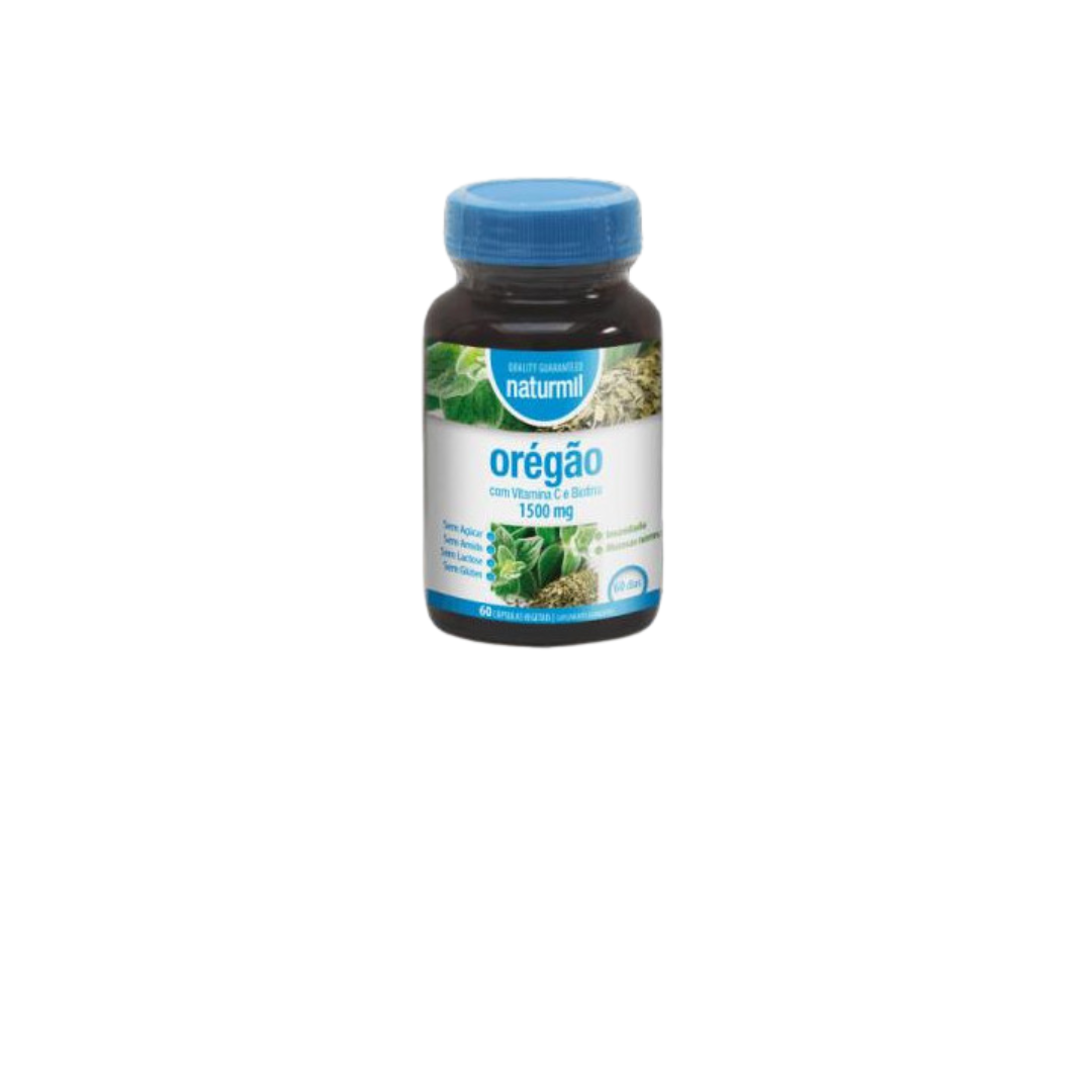 OREGAO 1500mg 60 CAPSULAS NATURMIL Frasco plástico de suplemento alimentar de orégão Naturmil