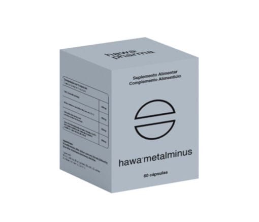 HAWA METALMINUS - 60 capsulas hawa pharma Embalagem cinza clara de suplemento alimentar hama metalminus com texto preto