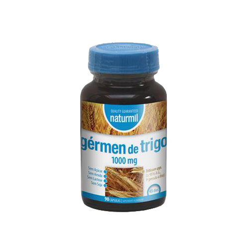 Gérmen de Trigo 1000mg - 90 Cápsulas Naturmil Frasco de cápsulas de gérmen de trigo Naturmil com tampa azul