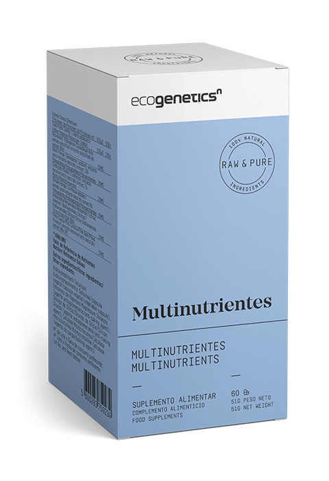 Ecogenetics N Multinutrientes - 60 Cápsulas Nutrigenomic Embalagem de suplemento alimentar Multinutrientes ecogenetics azul claro e branco