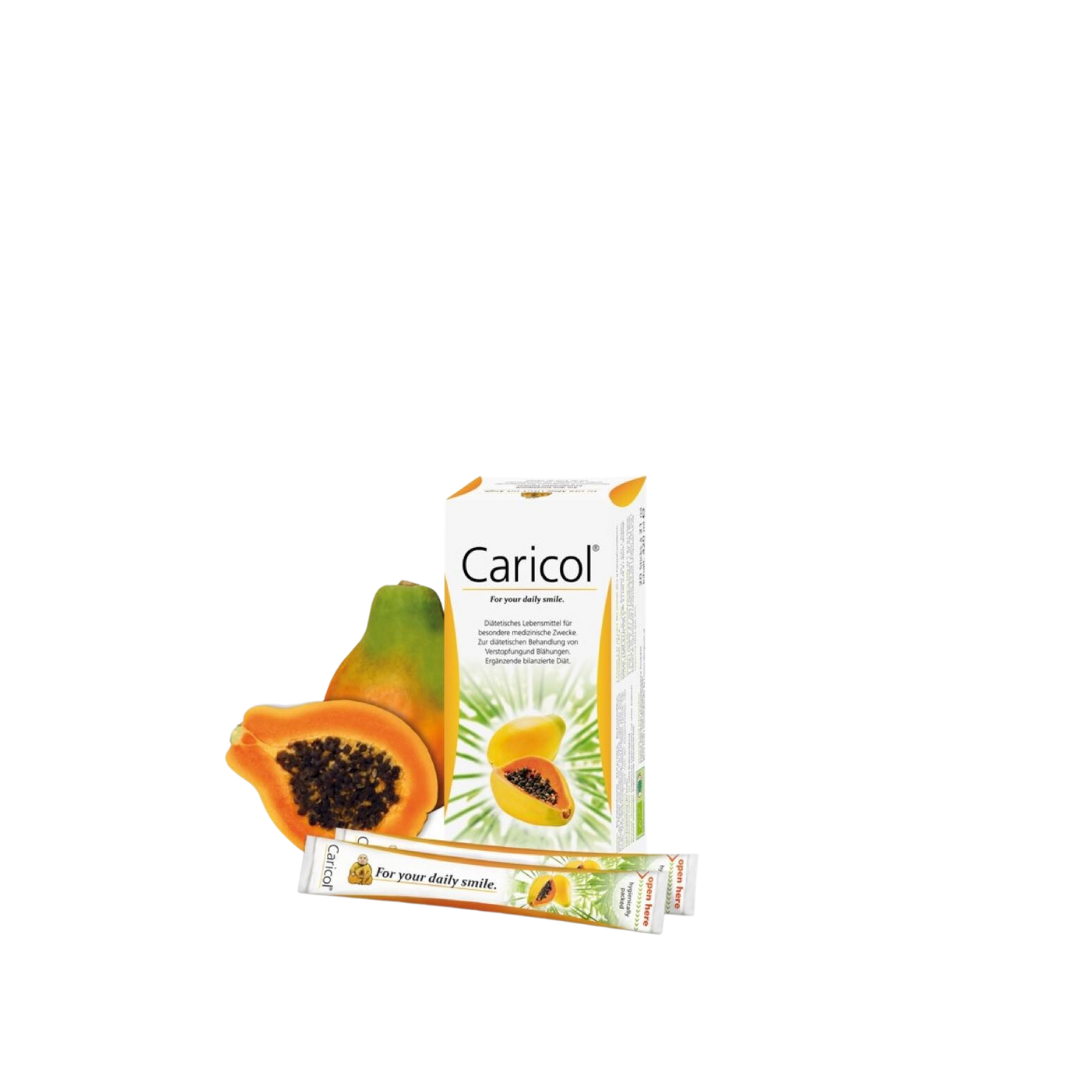 CARICOL 20 SAQUETAS Suplemento Caricol com imagem de papaia e sachê