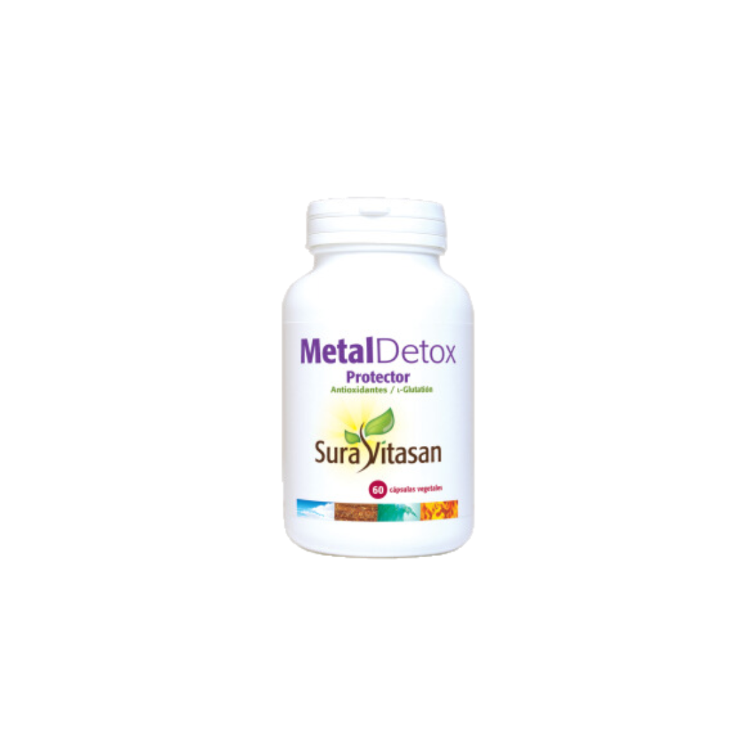 METAL DETOX - 60 cap SURA VITASAN Frasco branco de suplemento Metal Detox Protector Sura Vitasan