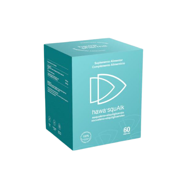 Hawa Squalk - 60 cápsulas Embalagem azul de suplemento alimentar hawasquAlk com 60 cápsulas