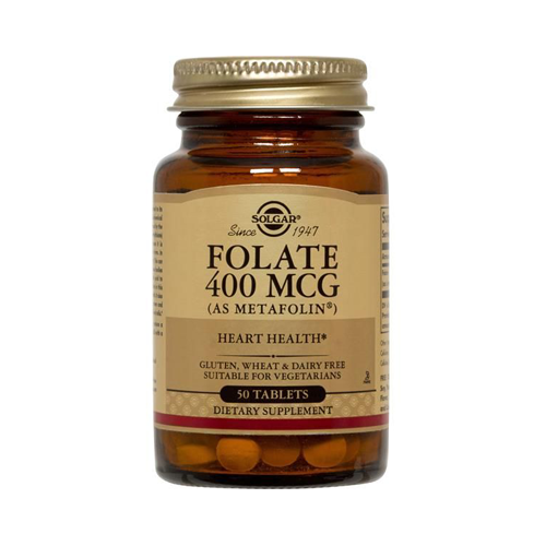 Folate 400ug ( as metafolin) - 50 Comprimidos Frasco de suplemento alimentar FOLATE 400 MCG da Solgar, 50 comprimidos