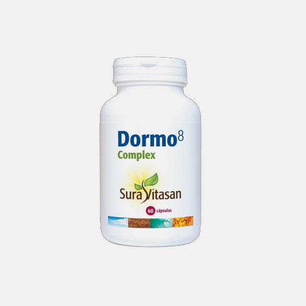 DORMO8 COMPLEX 60VCAPS SURA VITASAN Frasco branco de suplemento alimentar Dormo 8 Complex com 60 cápsulas