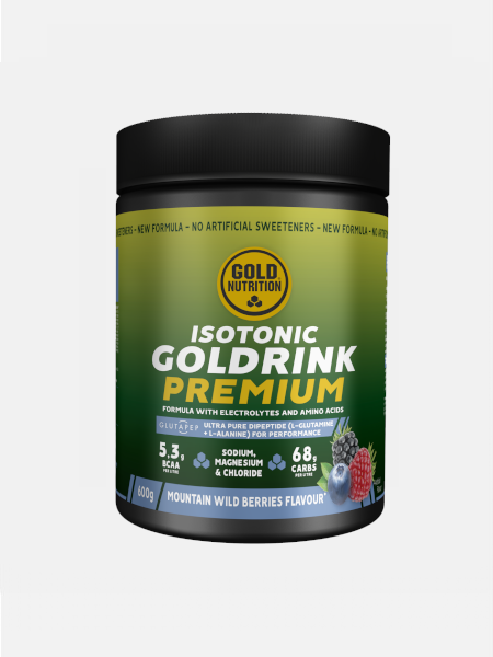 Gold Drink Premium Frutos Silvestres - 600g Gold Nutrition Recipiente de suplemento isotónico Gold Nutrition Isotonic Goldrink Premium sabor Mountain Wild Berries