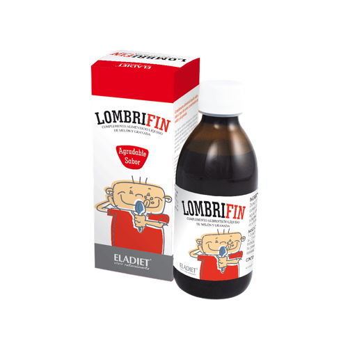 Lombrifin Xarope - 250ml Eladiet Frasco de suplemento alimentar LOMBIRFIN com caixa ao lado