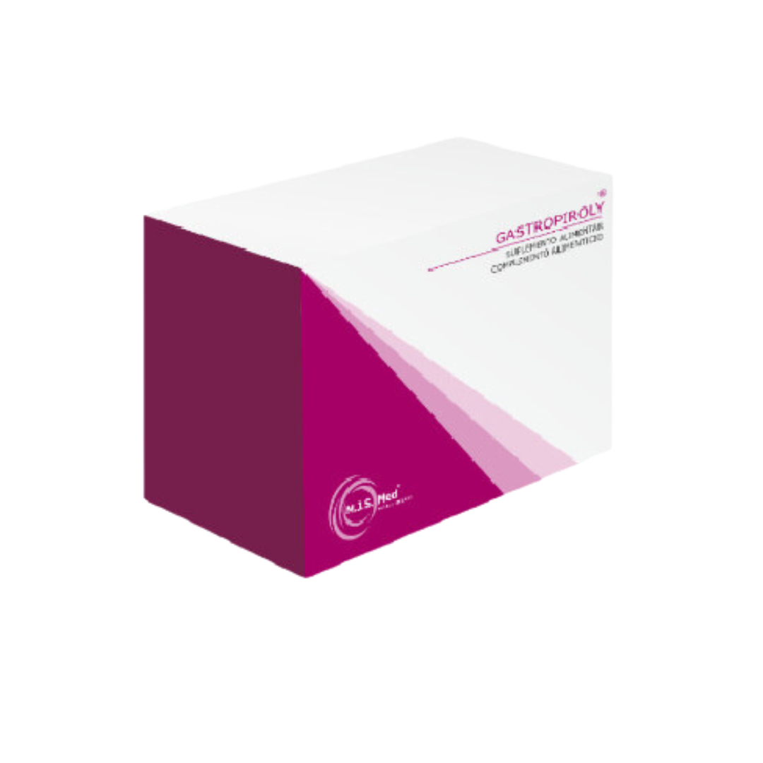 Gastropiroly 30 capsulas Caixa de medicamento GASTROPIROLY branca e rosa com texto e logo