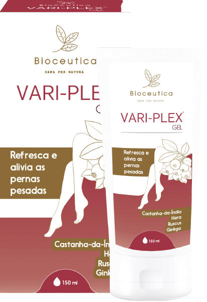 Vari-Plex gel - 150ml Tubo e embalagem do gel VARI-PLEX da Bioceutica para aliviar pernas pesadas