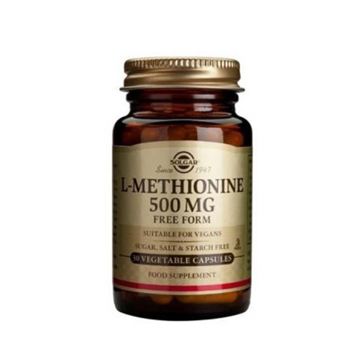 L-Metionina 500mg - 30 Cápsulas Vegetais Solgar Frasco de suplemento Solgar L-Methionine 500 MG com cápsulas vegetais