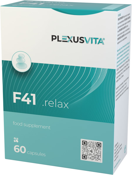 F41 . RELAX 60 CAPS Embalagem de suplemento alimentar PlexusVita F41 relax azul e branco